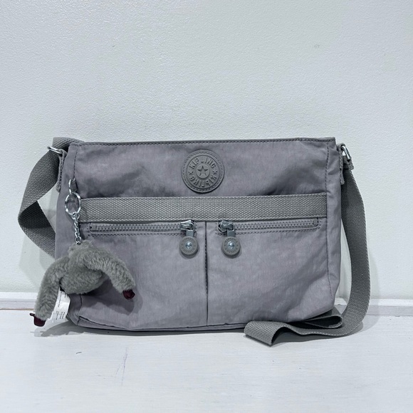 Kipling Angie Crossbody Bag Grey Lightweight Nylon Travel Purse Multi-Pocket - Picture 3 of 15